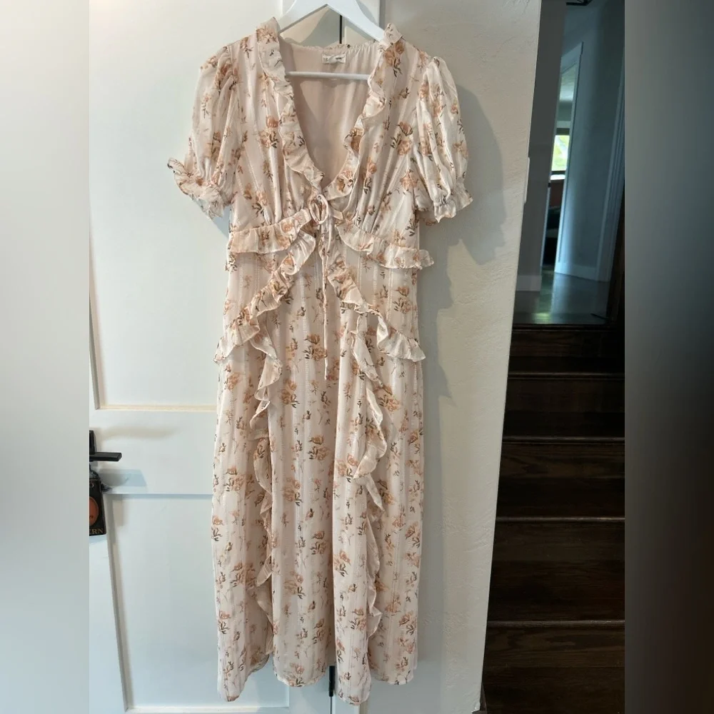 Storia Cream Floral Midi/Maxi Long Dress Bohemian Cottagecore Prairie XL